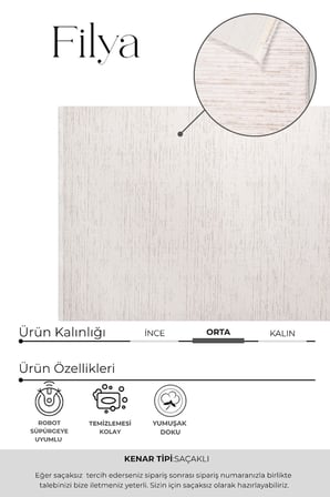 Filya-Krem-Akrilik-TonaTon-Salon,Oturma Odası-Halı–Robot Süpürge-Kolay Temizlik-Özel Ölçü-Düz-Modern