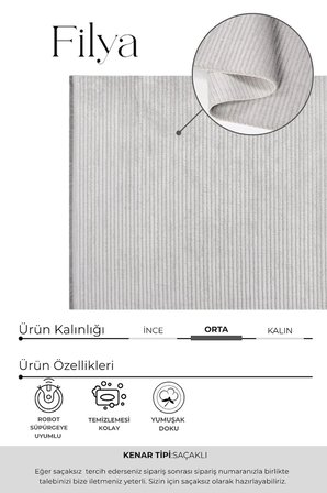 Filya-Gri-Akrilik-TonaTon-Salon,Oturma Odası-Koridor Halı–Robot Süpürge-Kolay Temizlik-Özel Ölçü-Düz