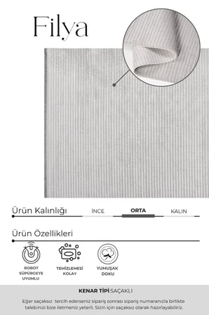 Filya-Gri-Akrilik-TonaTon-Salon,Oturma Odası-Koridor Halı–Robot Süpürge-Kolay Temizlik-Özel Ölçü-Düz