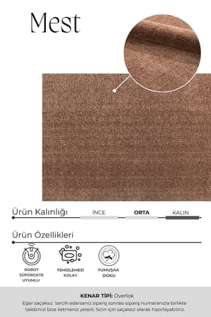 Mest Koyu Kahve Premium Kadfemsi Halı Oturma Odası-Salon-Mutfak-Kaymaz Taban -Yıkanabilir-Modern