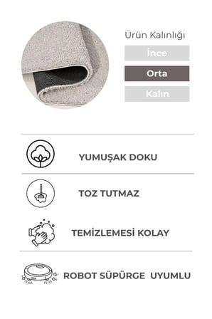 Mabel Gri Yumuşak Tuşeli Halı | 6 Renk Seçeneği • Kaymaz Taban • Yıkanabilir