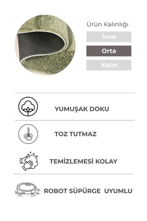 Mabel Parlak Yeşil Yumuşak Tuşeli Halı | 6 Renk Seçeneği • Kaymaz Taban • Yıkanabilir