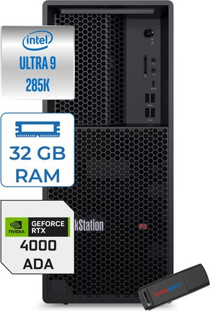 Lenovo Thinkstation P3 Tower Gen2 Intel Core Ultra 9 285K 32GB 512GB SSD 20GB/RTX4000 750W Platinum Freedos Masaüsüt Iş Istasyonu 30HT006QTRF09 + Zettausb