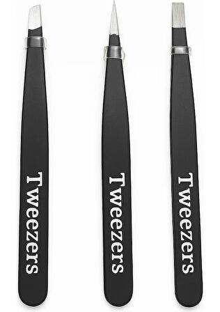 Twiezers TWZSET3001 Deri Çantalı 3'lü Paslanmaz Çelik Cımbız Seti - Siyah/Siyah