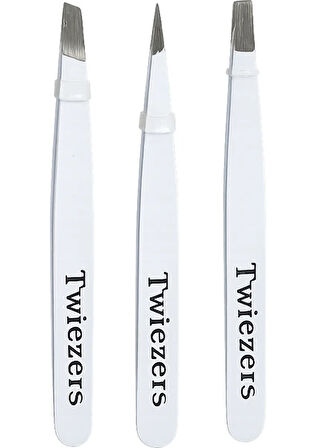 Twiezers TWZSET3111 Deri Çantalı 3'lü Paslanmaz Çelik Cımbız Seti - Beyaz/Beyaz