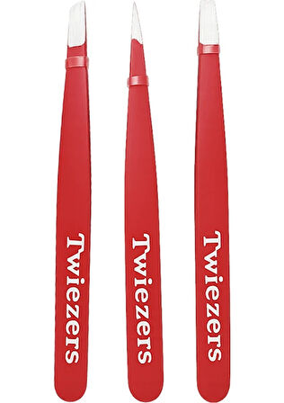 Twiezers TWZSET3221 Deri Çantalı 3'lü Paslanmaz Çelik Cımbız Seti - Kırmızı/Kırmızı