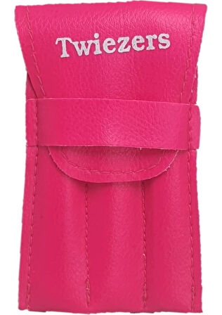 Twiezers TWZSET3331 Deri Çantalı 3'lü Paslanmaz Çelik Cımbız Seti - Pembe/Pembe