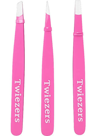 Twiezers TWZSET3331 Deri Çantalı 3'lü Paslanmaz Çelik Cımbız Seti - Pembe/Pembe