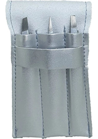 Twiezers TWZSET3441 Deri Çantalı 3'lü Paslanmaz Çelik Cımbız Seti - Gümüş/Gümüş