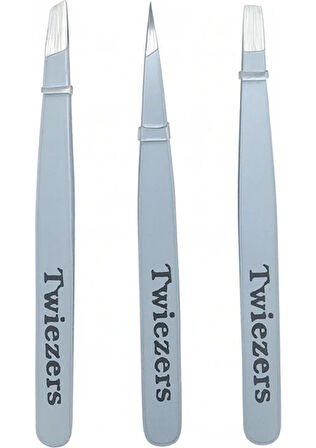 Twiezers TWZSET3441 Deri Çantalı 3'lü Paslanmaz Çelik Cımbız Seti - Gümüş/Gümüş