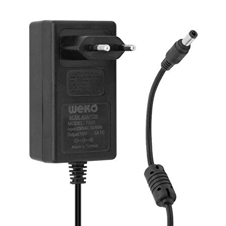 WEKO 12 VOLT - 3 AMPER - 36 WATT 5.5*2.5 UÇLU PLASTİK KASA PRİZ TİP ADAPTÖR YERLİ ÜRETİM