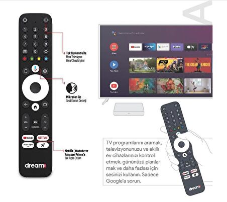 Dreamstar Nova Android 11 4K IP Tv Box Kumandası (Ses Komut Özellikli)