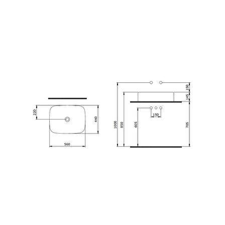 Bocchi New Age Tezgah Üstü Lavabo 55 cm Parlak Siyah