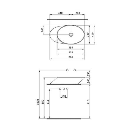 Bocchi Vessel Yatay Çanak Lavabo 72 cm Mat Yeşil