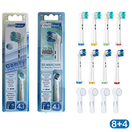 Süper set Comfy + 3D Maxcare Oral-B Uyumlu Diş Fırçası Başlıkları + Fırça Koruma Kapağı