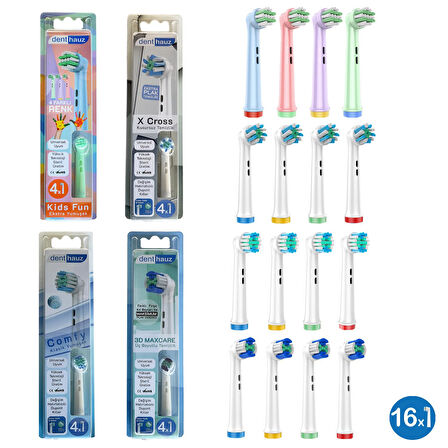 Dev Set 16 Adet  Comfy + X Cross + 3D Maxcare + Kids Fun Oral-B Uyumlu Yedek Diş Fırçası Başlıkları