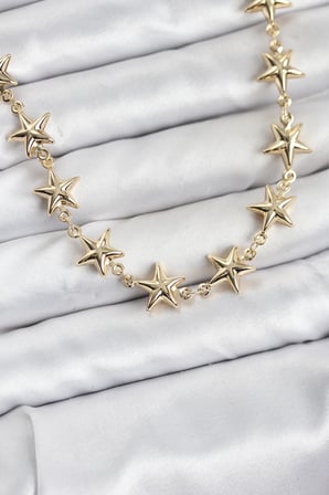 Utterly Good Yıldız Model Kadın Kolye Pirinç Gold Renk Zincir