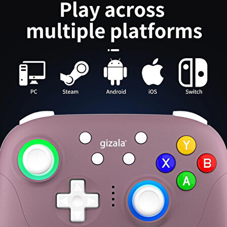 gizala Kablosuz Oyun Kontrolcüsü Gamepad Hall Effect Triggers Joystick Game Controller Switch 2 / Switch/ PC/Steam/Android/IOS (Lila)