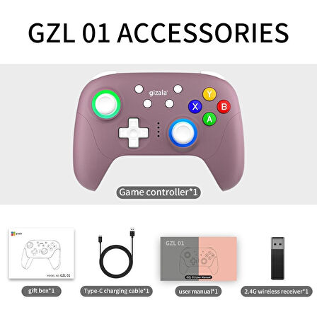 gizala Kablosuz Oyun Kontrolcüsü Gamepad Hall Effect Triggers Joystick Game Controller Switch 2 / Switch/ PC/Steam/Android/IOS (Lila)