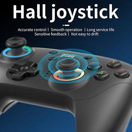 gizala Kablosuz Oyun Kontrolcüsü Gamepad Hall Effect Triggers Joystick Game Controller Switch 2 / Switch/ PC/Steam/Android/IOS (Siyah)