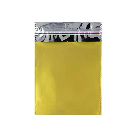 7x9 cm Altın Renk Bantlı Lüks Metalize Hediyelik Poşet (50 Adet)