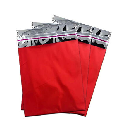 7x9 cm Kırmızı Renk Bantlı Lüks Metalize Hediyelik Poşet (50 Adet)