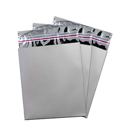 7x9 cm Gümüş Renk Bantlı Lüks Metalize Hediyelik Poşet (50 Adet)