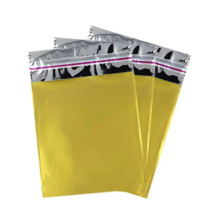 20x25 cm Altın Renk Bantlı Lüks Metalize Hediyelik Poşet (50 Adet)