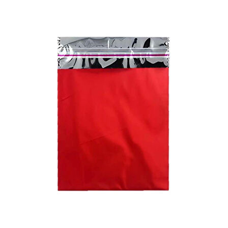 30x35 cm Kırmızı Renk Bantlı Lüks Metalize Hediyelik Poşet (50 Adet)
