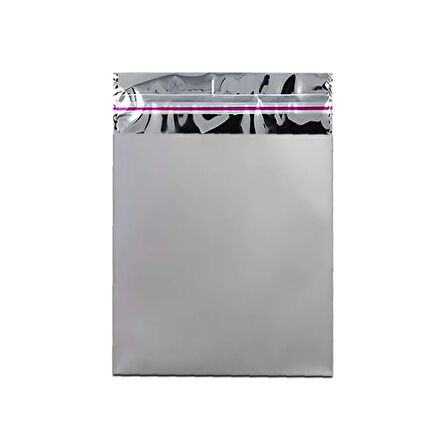 30x35 cm Gümüş Renk Bantlı Lüks Metalize Hediyelik Poşet (50 Adet)
