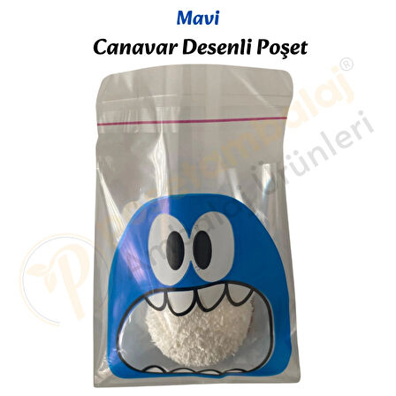 25 Adet Mavi Canavar Desenli Cake Pop & Kurabiye Poşeti-10x15 cm