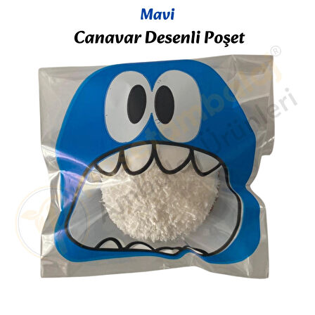 250 Adet Mavi Canavar Desenli Cake Pop & Kurabiye Poşeti-10x15 cm
