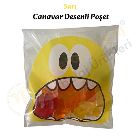 500 Adet Sarı Canavar Desenli Cake Pop & Kurabiye Poşeti-10x15 cm
