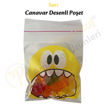 500 Adet Sarı Canavar Desenli Cake Pop & Kurabiye Poşeti-10x15 cm