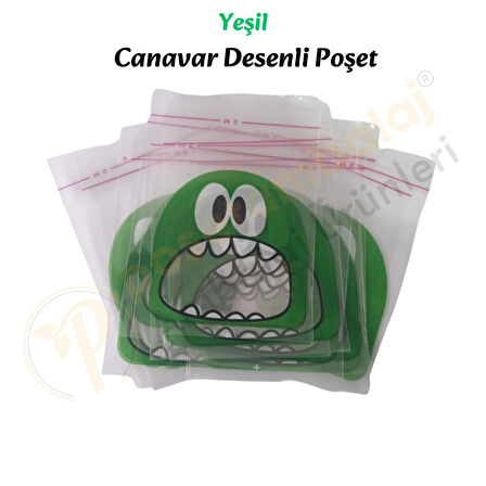 100 Adet Yeşil Canavar Desenli Cake Pop & Kurabiye Poşeti-10x15 cm