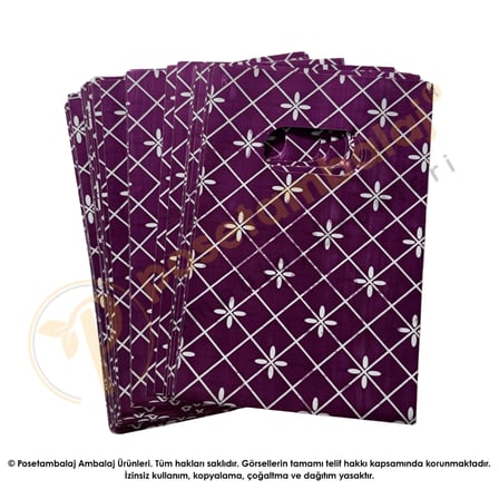 Mor Baklava Desenli Hediyelik Poşet 10x15 cm