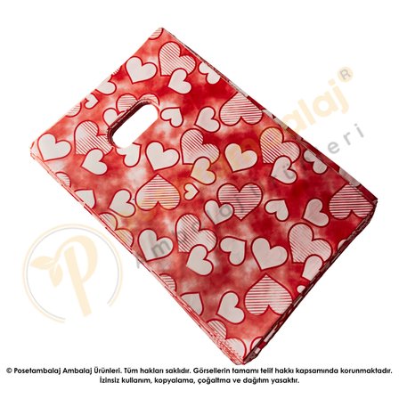 Büyük Kalp Desenli Takı ve Hediyelik Poşeti 13x20 cm Aksesuar Ambalajı