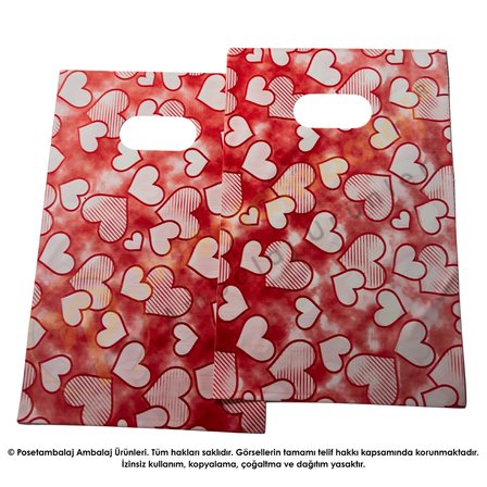 Büyük Kalp Desenli Takı ve Hediyelik Poşeti 13x20 cm Aksesuar Ambalajı