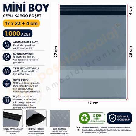 17x23+4 cm (17x27) Cepli Kargo Poşeti 1.000 Adet