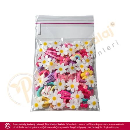 Papatya Desenli Bantlı OPP Poşet 10x15 cm - 500 Adet