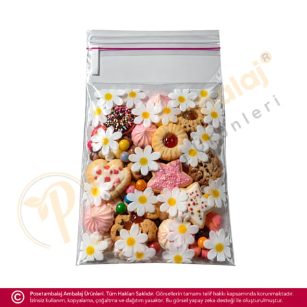 Papatya Desenli Bantlı OPP Poşet 10x15 cm - 500 Adet