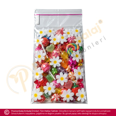 Papatya Desenli Bantlı OPP Poşet 10x15 cm - 500 Adet