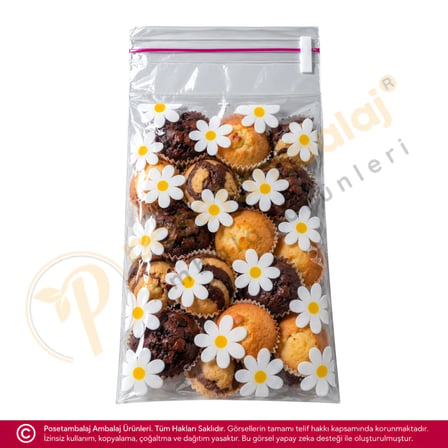 Papatya Desenli Bantlı OPP Poşet 10x20 cm - 25 Adet