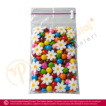 Papatya Desenli Bantlı OPP Poşet 10x20 cm - 1.000 Adet