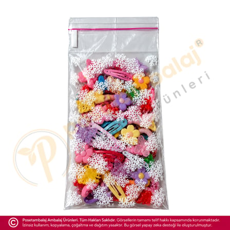 Kar Tanesi Desenli Bantlı OPP Poşet 10x20 cm - 50 Adet