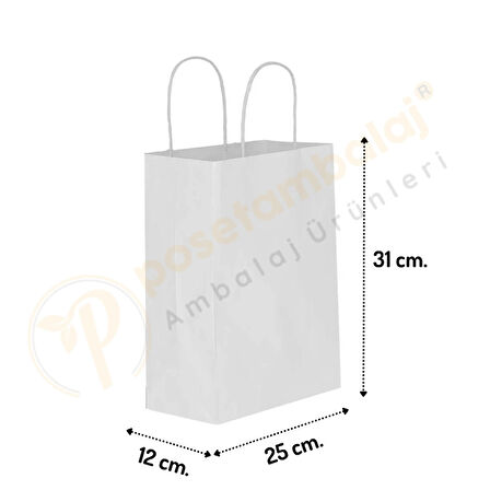 Beyaz Kraft Çanta Orta Boy 25x12x31 cm 25 Adet