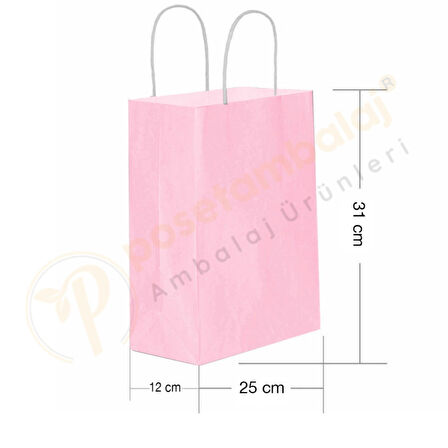 Pembe Kraft Çanta Orta Boy 25x12x31 cm 25 Adet