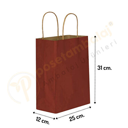 Bordo Kraft Çanta Orta Boy 25x12x31 cm 25 Adet