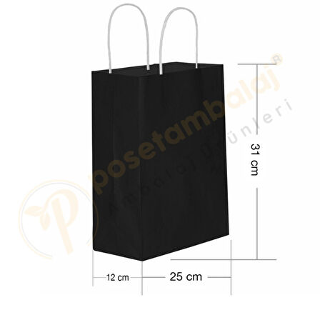 Siyah Kraft Çanta Orta Boy 25x12x31 cm 25 Adet