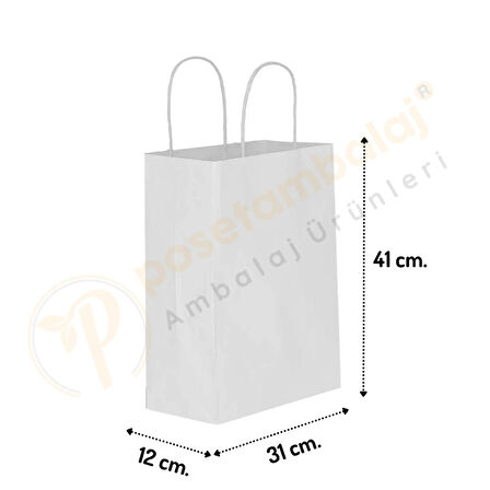 Beyaz Kraft Çanta Büyük Boy 31x12x41 cm 25 Adet